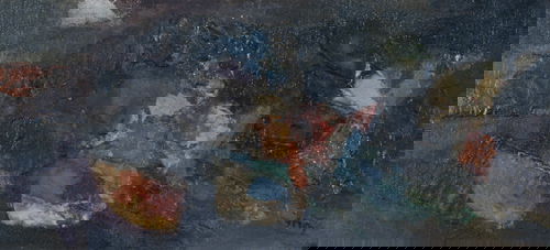 Seong Moy, Moon Row, oil on Masonite; 6-1/2 x 14 i: Seong Moy, Moon Row, oil on Masonite; 6-1/2 x 14 inches (sight); signed lower right recto; framed (8-3/4 x 16 inches); Provenance: the artist (label on verso)