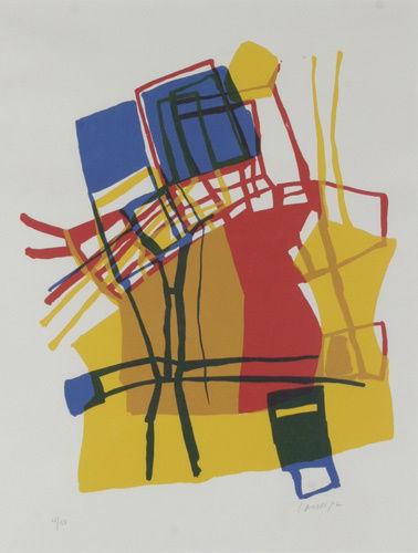 Roberto Lauro, Composition, 1972, screenprint in c: Roberto Lauro, Composition, 1972, screenprint in colors; 23 x 17-1/2 inches (sight); 4/50; numbered; signed and dated along lower margin; framed (31-1/4 x 25-1/2 inches)