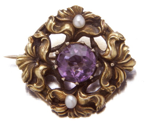 Kohn & Co., Newark, Art Nouveau circle pin, 14K yell