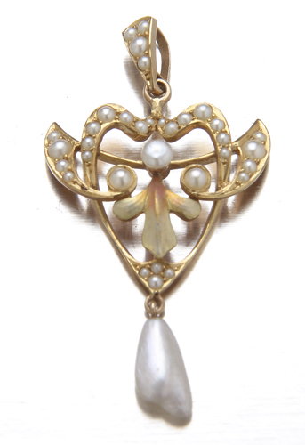 Art Nouveau lavalier, by Krementz & Co., Newark, 14K