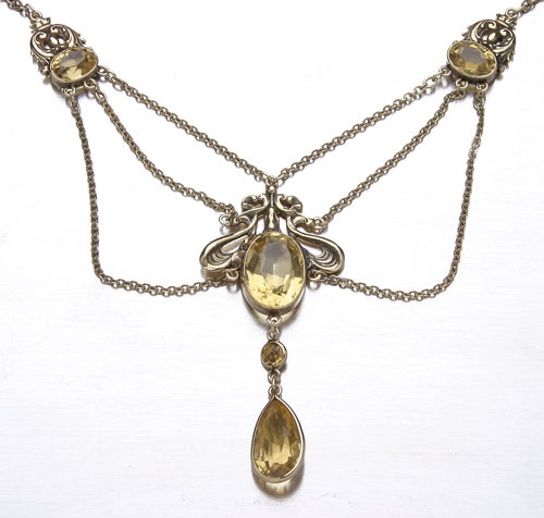 Art Nouveau festoon necklace with citrines vermeil