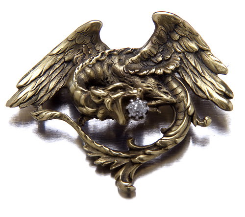 Victorian dragon brooch, French mark, 18K yellow gol