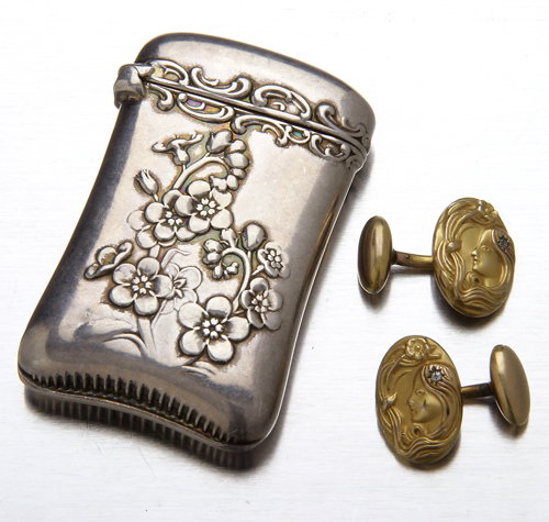 Art Nouveau cufflinks with diamonds and a sterling