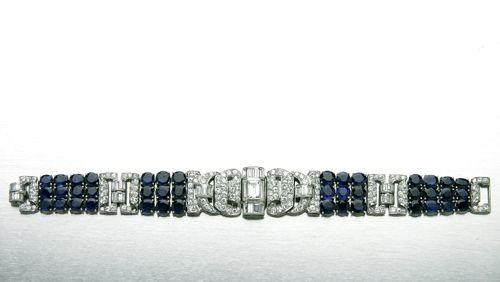 Very fine Art Deco diamond and sapphire strap brac