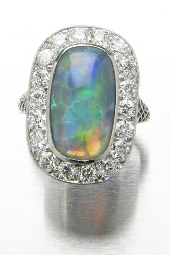 Good Edwardian black opal and diamond ring in plati