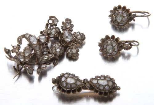 18th c. gold and diamond jewelry includes a pair o