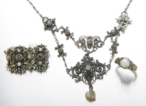 Three Renaissance Revival pieces: silver festoon n