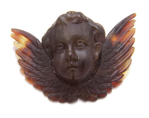 Victorian cherub brooch, carved tortoise shell, 50