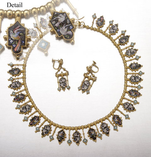 1850 micromosaic fringe necklace in the Etruscan