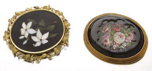 Victorian pietra dura brooch and micromosaic