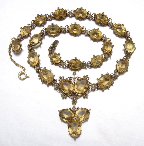 Early Victorian citrine and seed pearl necklace in