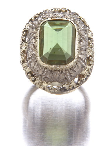 Renaissance-style tourmaline ring, 14K yellow gold