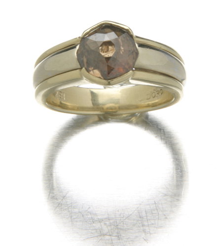 Bead-cut champagne diamond ring in 18K white and y
