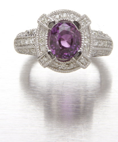 Stylish diamond and pink sapphire ring in 14K whit