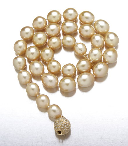 Golden-hue South Sea pearl necklace with 18K white