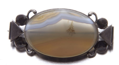 Early Georg Jensen brooch with landscape agate, 19