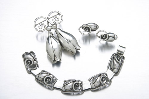 Georg Jensen Inc. sterling Crocus bracelet and ear