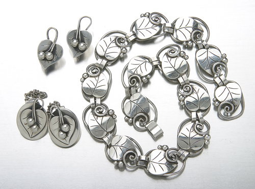 Walter Meyer sterling Heart Ivy necklace, earrings