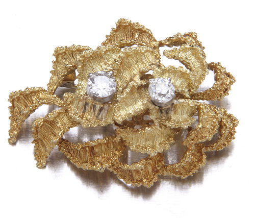 18K yellow gold free-form ribbon brooch 2 lge diam