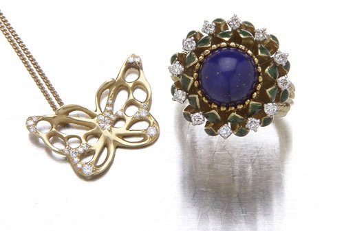 La Triomphe 18K yellow gold ring with lapis, diamo