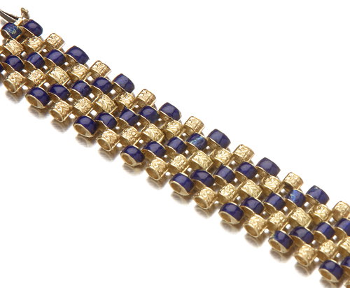 18K yellow gold and blue enamel Italian link brace