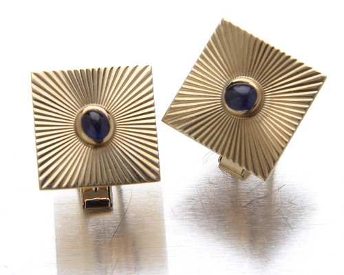 Tiffany & Co. 14K yellow gold and sapphire cufflin