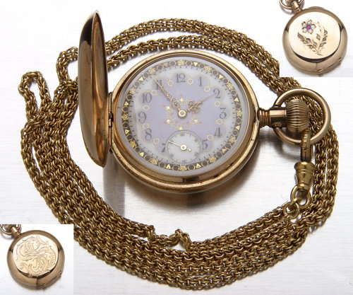 Elgin 14K hunt case pocket watch with elaborately