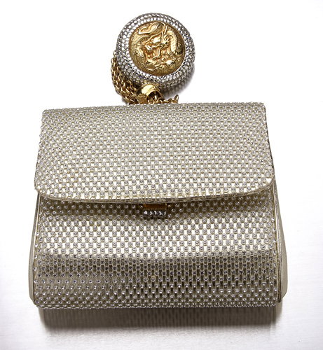 Judith Leiber evening bag, c. 1971, "gold" and rhi