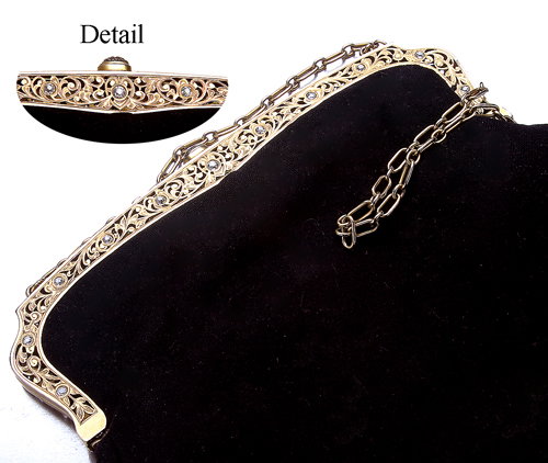 Wool evening bag with 14K frame set with diamonds