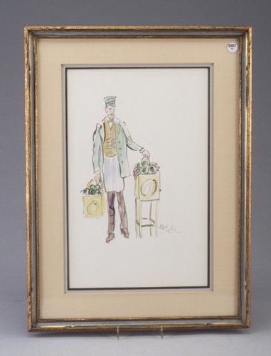Cecil Beaton (British 1904-1980) origina: Cecil Beaton (British 1904-1980) original design, watercolor on paper, for My Fair Lady depicting a flower vendor. Matted and framed. Signed Beaton. Image 16" x 10"