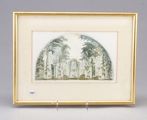 Set design watercolor on paper "The Maze: Set design watercolor on paper "The Maze" from On A Clear Day You Can See Forever, 1965. Matted and framed. Signed and titled in pencil. Sight 6 1/4" x 10 1/4"