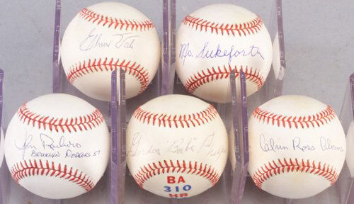 BROOKLYN DODGERS, five signed baseballs: BROOKLYN DODGERS, five signed baseballs by GORDON "BABE" PHELPS, CLYDE SUKEFORTH, CALVIN ROSS ABRAMS, JOHN ROSBORO AND ELMER VALO.