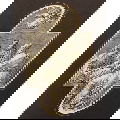 Ferdinand Bol Apollo, Pan and Cherub Making Music,: Ferdinand Bol (Dutch, 1616-1680), Apollo, Pan and Cherub Making Music, etching, 12 x 7 inches (sight) (irregular), signed in the plate "FRAN / BOL / IN / GMF", framed: 17-3/4 x 12-1/4 inches; The Thre