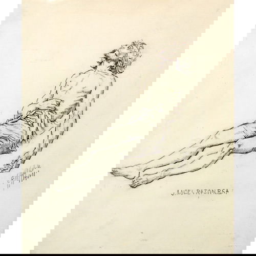 Edward Hopper, Reclining Man, 1901, pencil on pape: Edward Hopper (American, 1882-1967), Reclining Man, 1901, pencil on paper, 8 x 7 inches, signed and dated lower right recto "E Hopper 1901", inscribed "J. Noel Paton, R.S.A.", Provenance: the artist (