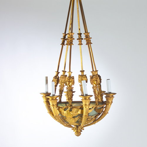 Neoclassical-style dore bronze chandelier, suspend