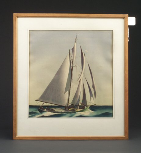 Sandor Bernath (American, b. 1892) "Schoo: Sandor Bernath (American, b. 1892) "Schooner Under Sail," watercolor on paper, 17" x 17", signed lower left.
