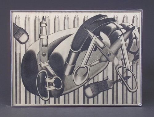 Naoto Nakagawa (two works): Timepiece, 1970, graph: Naoto Nakagawa (two works): Timepiece, 1970, graphite on paper, 21 5/8" x 29 1/2", inscribed, titled, signed and dated, framed; Untitled, 1978, charcoal on paper, 25 1/4" x 19", signed and dated, fram