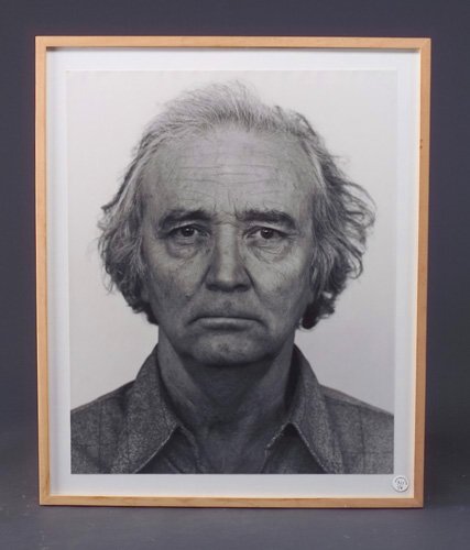 Charles Gaines(three works): Untitled (Heinz Kusel: Charles Gaines(three works): Untitled (Heinz Kusel), silver gelatin emulsion print, 19 3/4" x 16", framed; Faces: Set 6: Drawing 2, The Negative, Face 6 Heinz Kusel, 1978, ink on paper, 22" x 18", tit