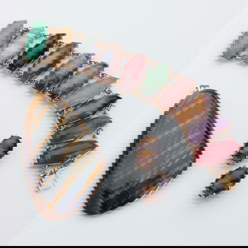 MODERNIST English suite: Gems and hardstones: MODERNIST English suite: Gems and hardstones, link bracelets, massive pin/pendant and clip earrings. Gems 9cts, bracelet 7", brooch 3" x 2"