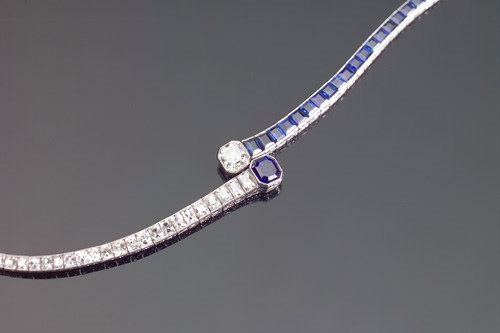 ART DECO Bypass-style diamond/sapphire bracelet