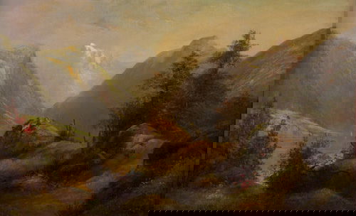 William Keith (American 1838-1911) Mountain Landsca: William Keith (American 1838-1911) Mountain Landscape "Berkeley, California", Oil on canvas, period frame, Signed W. Keith, lower left, signed and titled on verso. Provenance: private collection. 22"
