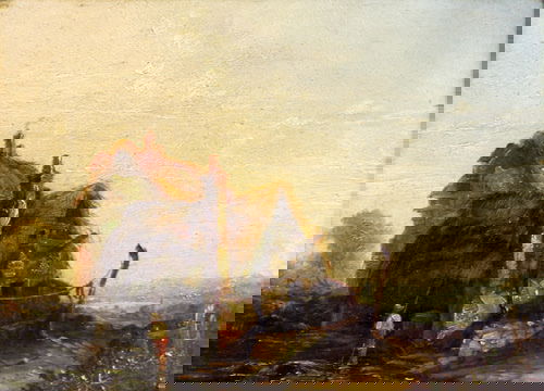 Circle of John Constable, Boy by a Stream, English: Circle of John Constable, Boy by a Stream, English 19th c., Oil on canvas, framed. 8" x 11"