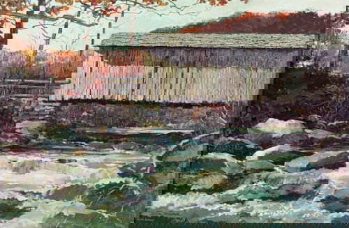 Eric Sloane (American 1905- 1985) "Maine Autumn,": Eric Sloane (American 1905- 1985) "Maine Autumn," Oil on masonite, artist-designed barn board frame, Signed lower left and verso. Exhibition: Grand Central Gallery, New York. Provenance: letter from S