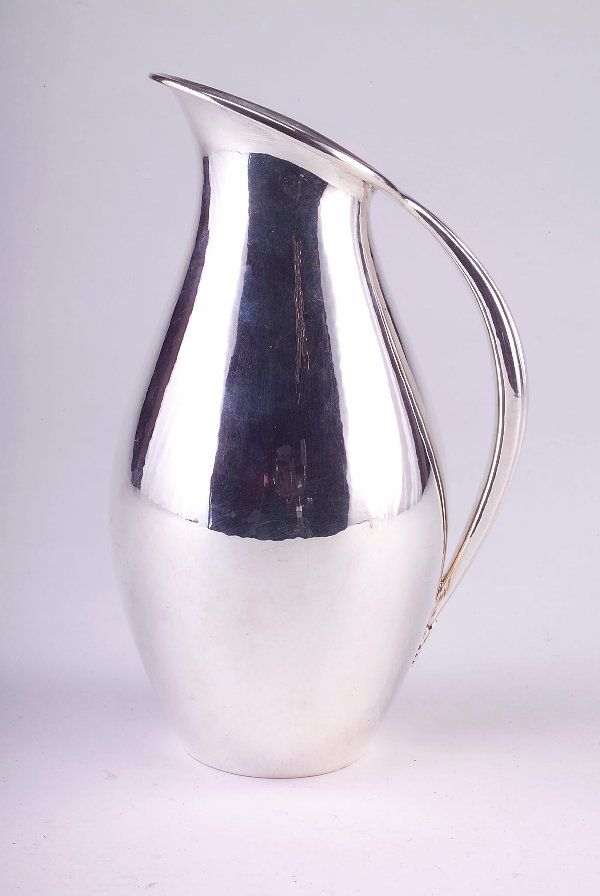 Georg Jensen sterling silver pitcher, maker's mark: Georg Jensen sterling silver pitcher, Johan Rohde maker's marks and sterling, 9", approx 15 t.o.