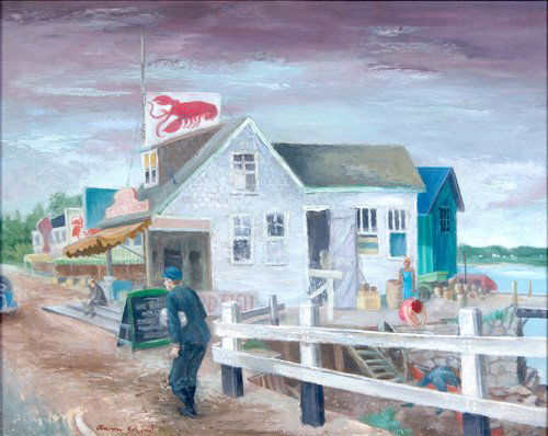 Aaron Bohrod (American, 1907-1992); Lobster Shack,: Aaron Bohrod (American, 1907-1992); Lobster Shack, 1938; Oil on Masonite; Signed and dated; 16" x 20"