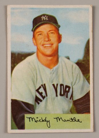 1954 Mickey Mantle Baseball Card, Bowman No. 65: Condition VG (appears to be above average)