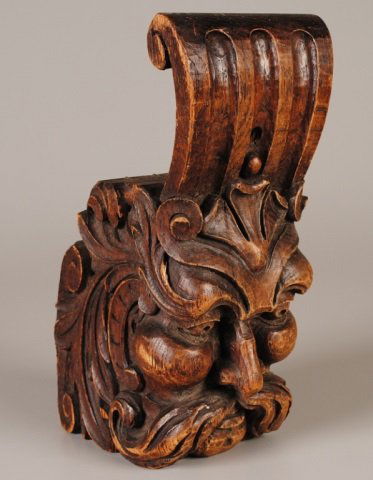 Carved Wood Architectural Element, Face: 16 x 5-1/4 x 8"