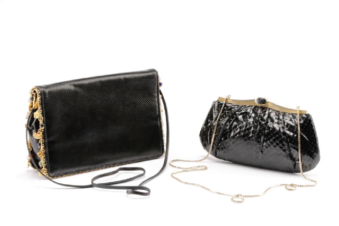Two Black Judith Leiber Handbags, Python & Lizard (1 of 10)