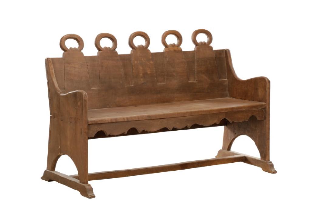 Rustic American Mortise & Tenon Carved Wood Bench (1 of 8)