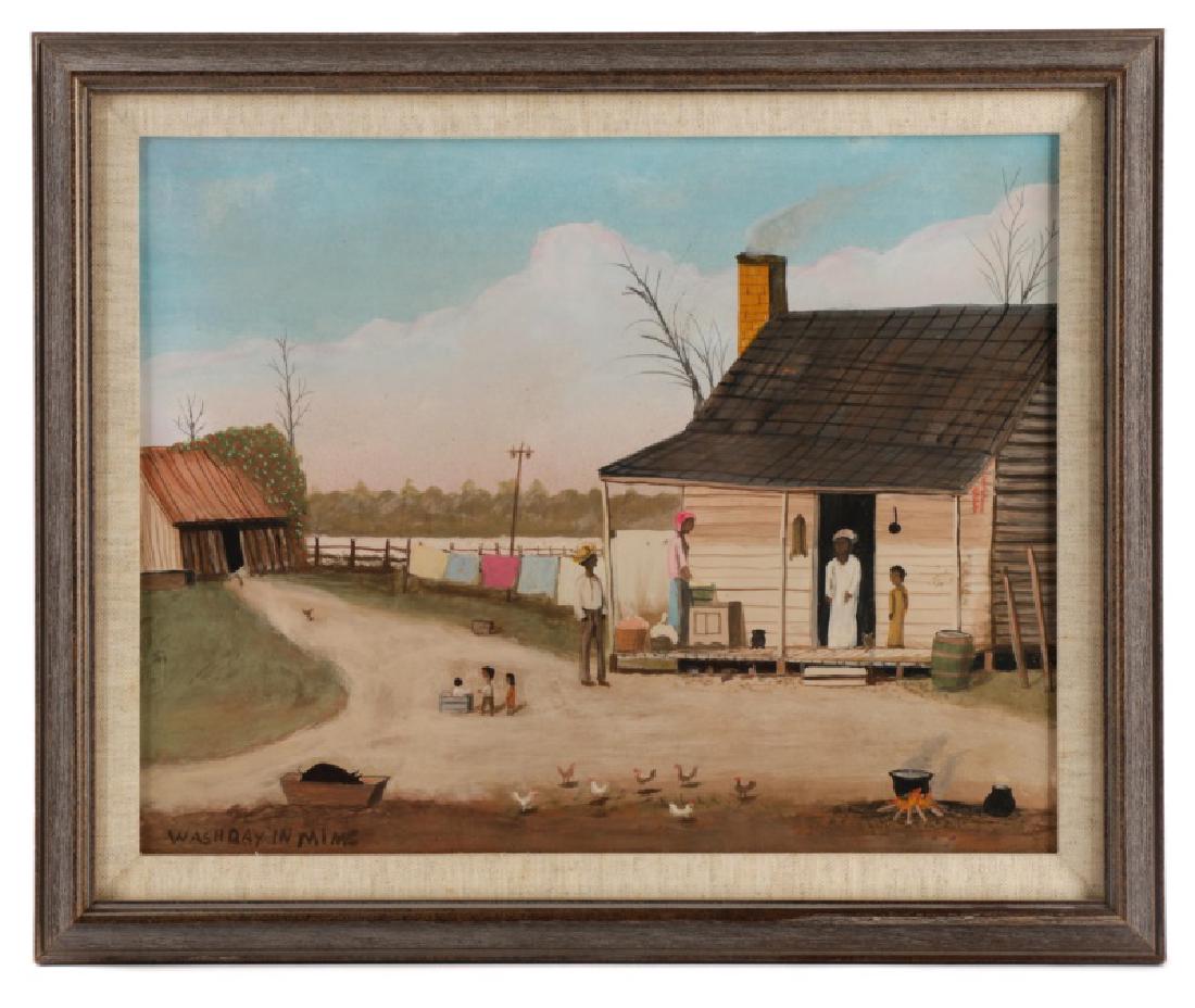 After William Aiken Walker, "Wash Day", Gouache: American School, early 20th century. After William Aiken Walker (American (South Carolina, 1838-1921), "Washday", gouache on paper laid to board, inscribed to lower left "Wash Day in Mims". Figural Am